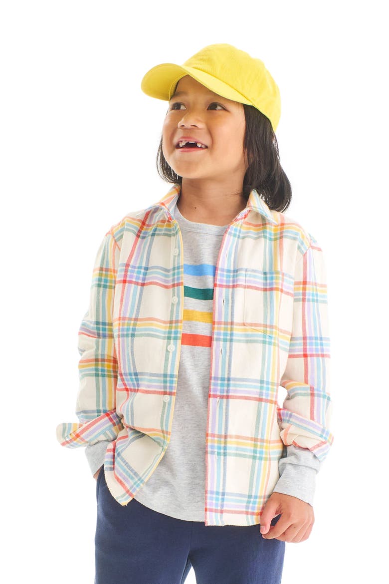 Kids Long Sleeve Rainbow Flannel Button Down, Alternate, color, Rainbow Plaid