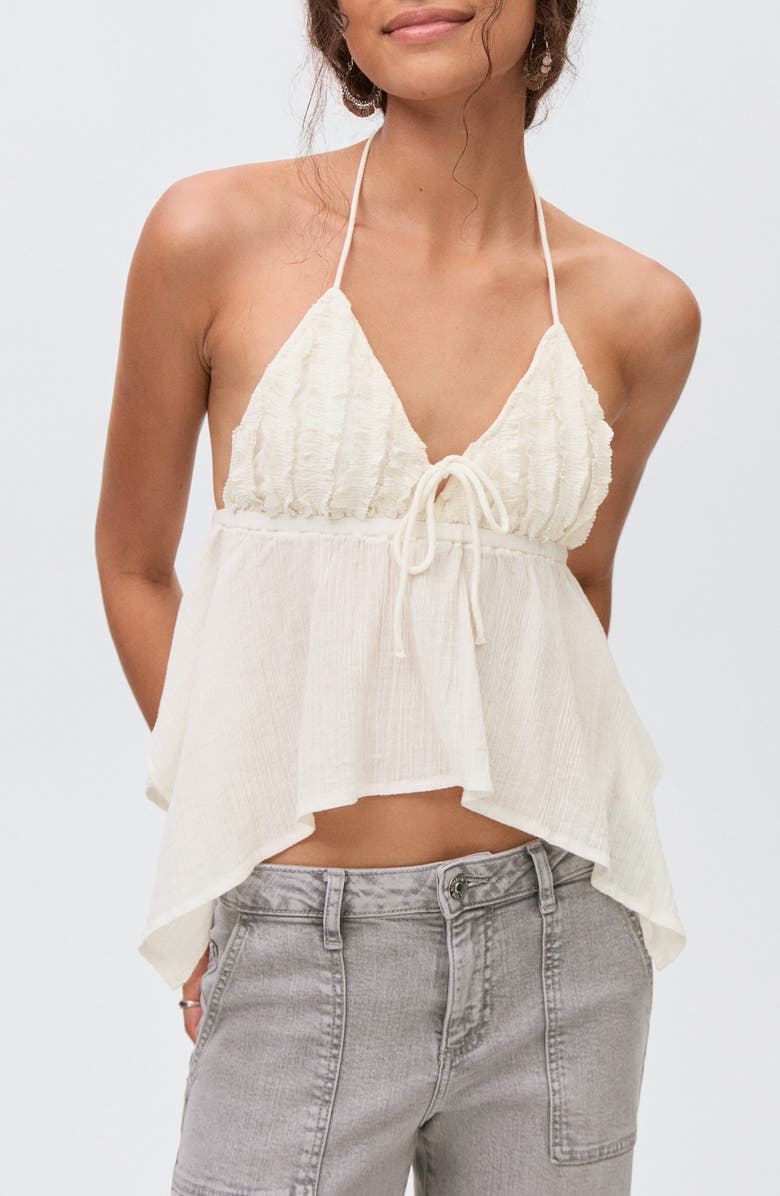 MANGO TEEN Ruffle Halter Cotton Top, Main, color, Ecru