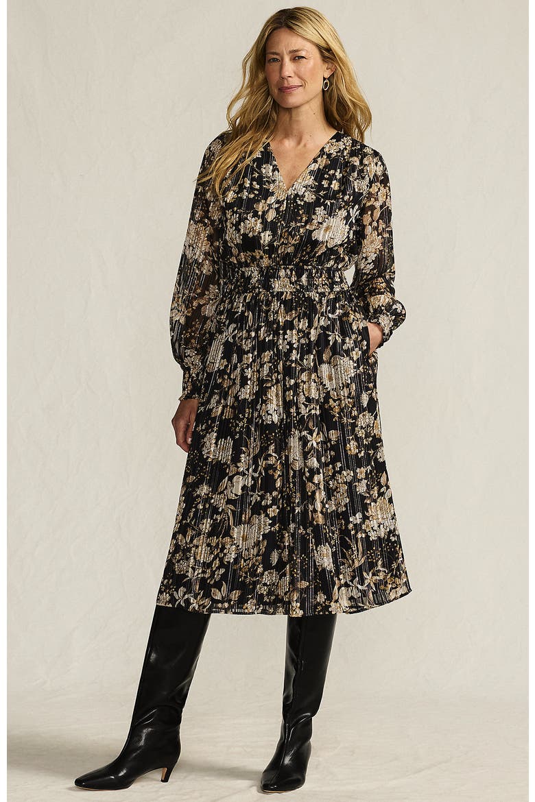 Lurex Shadow Stripe Midi Dress, Main, color, Black/Pumice Stone Floral