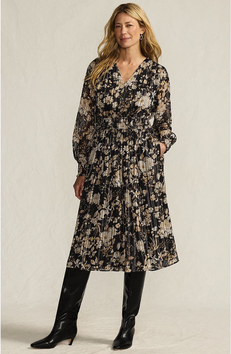 Lands' End Lurex Shadow Stripe Midi Dress, Main, color, Black/Pumice Stone Floral