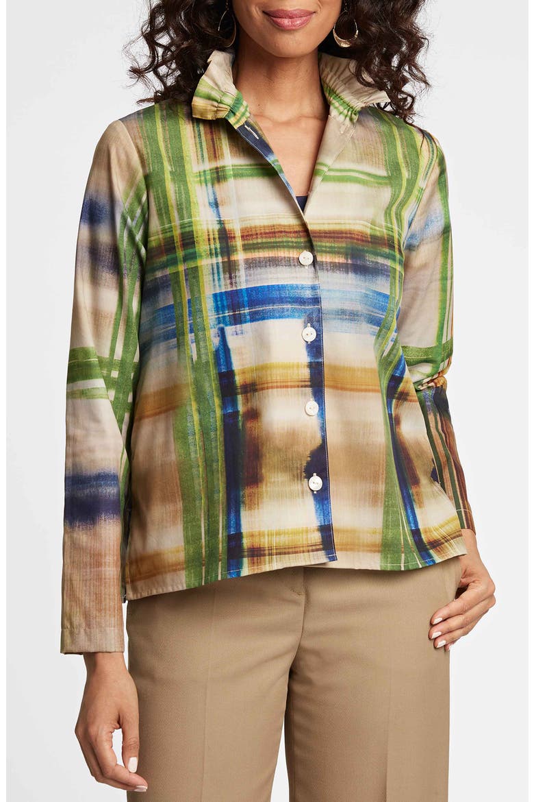 Carolina Painterly Stripe Cotton Button-Up Shirt, Main, color, BLUE MULTI