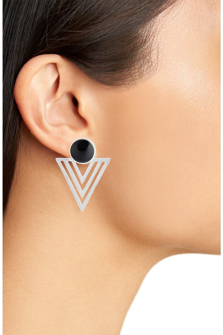 Enamel Triangular Drop Earrings, Alternate, color, SILVER