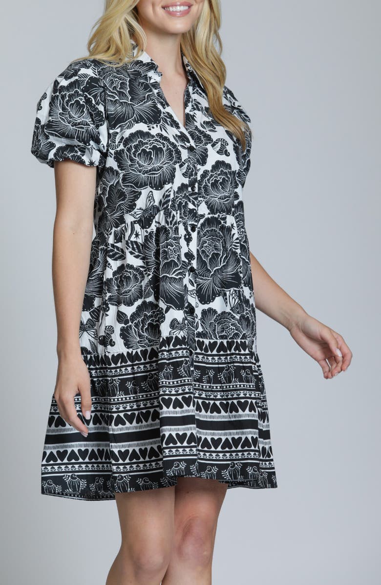 APNY Flounce Floral Print Dress, Alternate, color, Black/ White