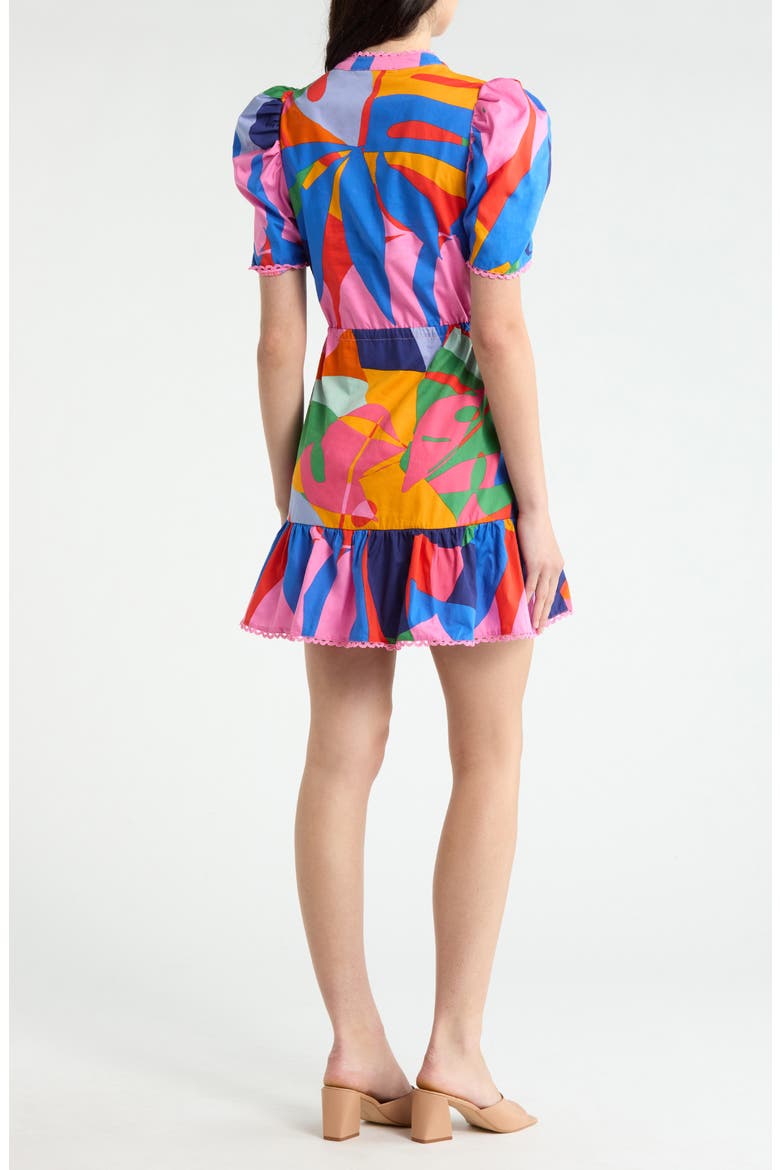 Chroma Lace Trim Puff Sleeve Drawstring Waist Cotton Dress, Alternate, color, RED-BLUE-MULTI