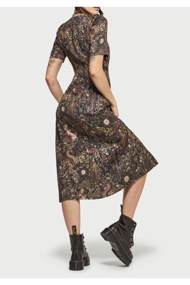 Haunt Medieval Print Wrap Midi Dress, Alternate, color, Brown