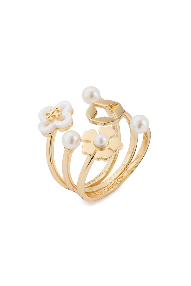 Forget Me Not Set of 3 Stacking Rings, Main, color, GOLD / MOTHER OF PEARL / CREAM
