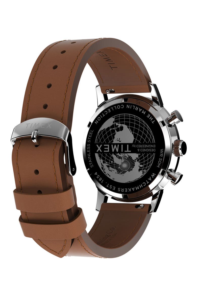 Marlin® Chronograph Leather Strap Watch, 40mm, Alternate, color, BROWN