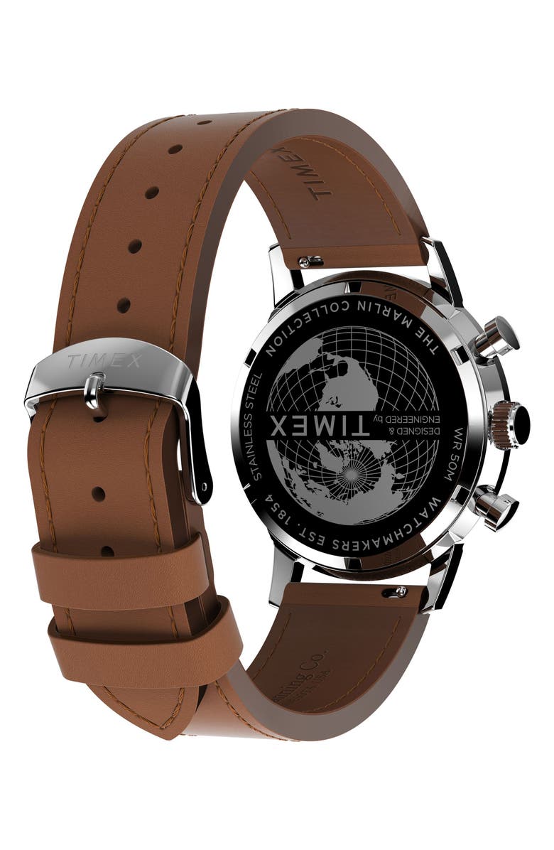 Timex<sup>®</sup> Marlin<sup>®</sup> Chronograph Leather Strap Watch, 40mm, Alternate, color, Brown