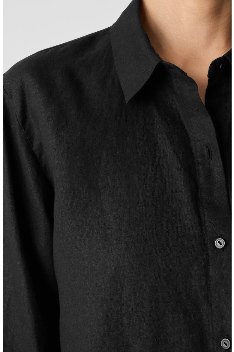 Classic Collar Organic Linen Long Button-Up Shirt, Alternate, color, BLACK