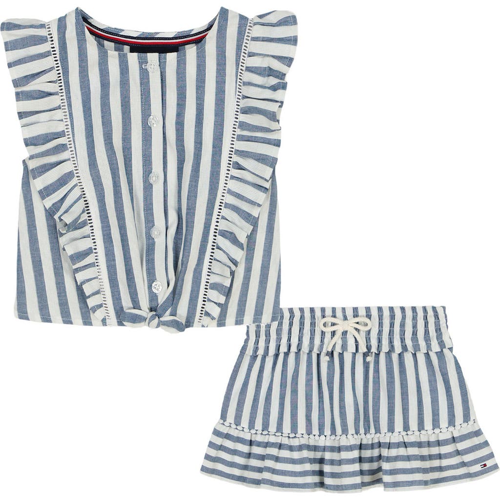 Tommy Hilfiger Stripe Ruffle Top & Skirt Set In Gray