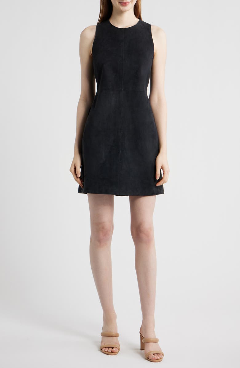 BOSS Sycara Sleeveless Suede Minidress, Main, color, Sky Captain