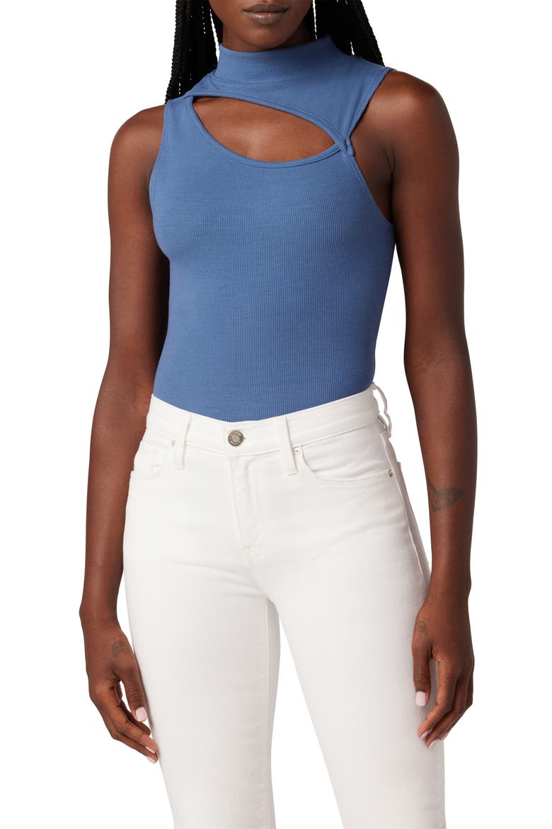 Mock Neck Cut Out Tank, Main, color, MOONLIGHT BLUE