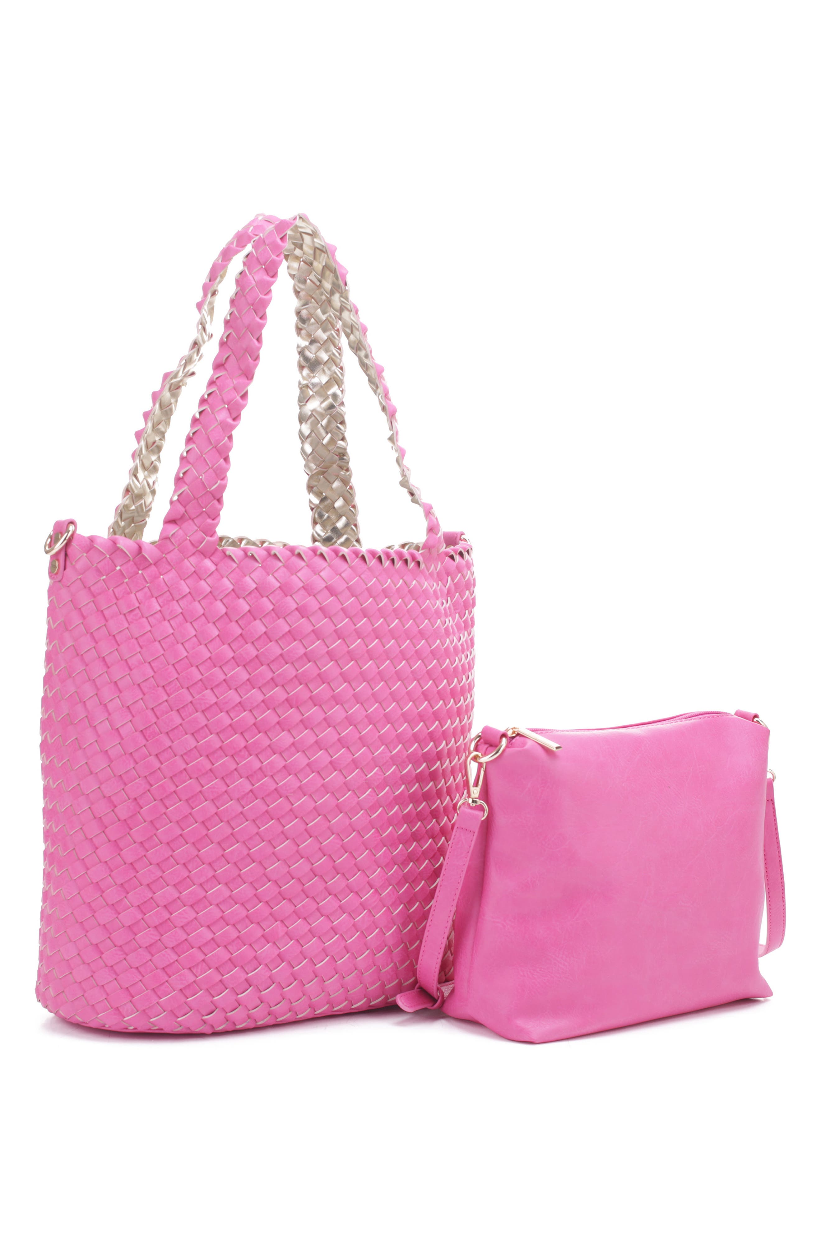 Mali + Lili Ray Convertible Woven Vegan Leather Tote, Alternate, color, Hot Pink