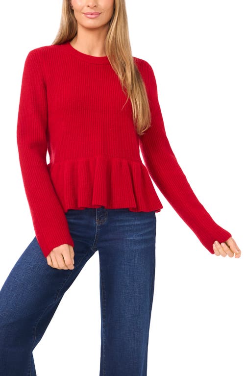 Cece Rib Peplum Sweater In Red