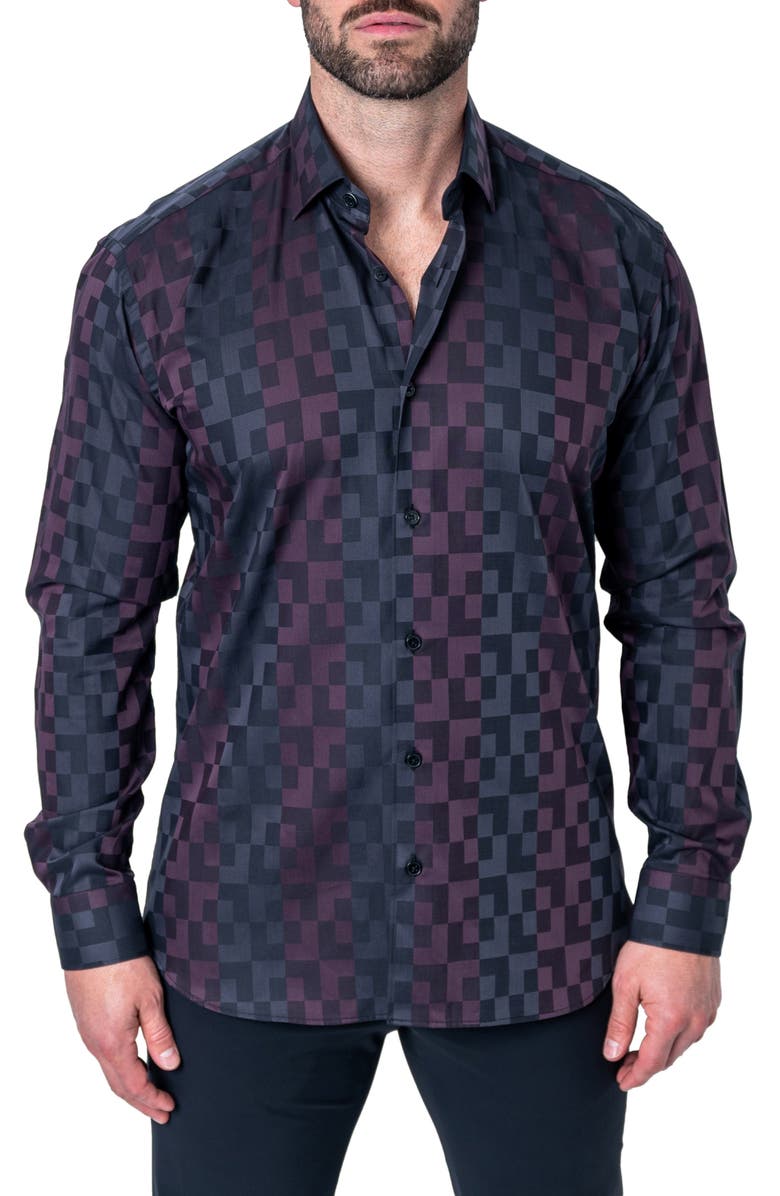 Maceoo Fibonacci Labyrinth Contemporary Fit Button-Up Shirt, Main, color, Purple