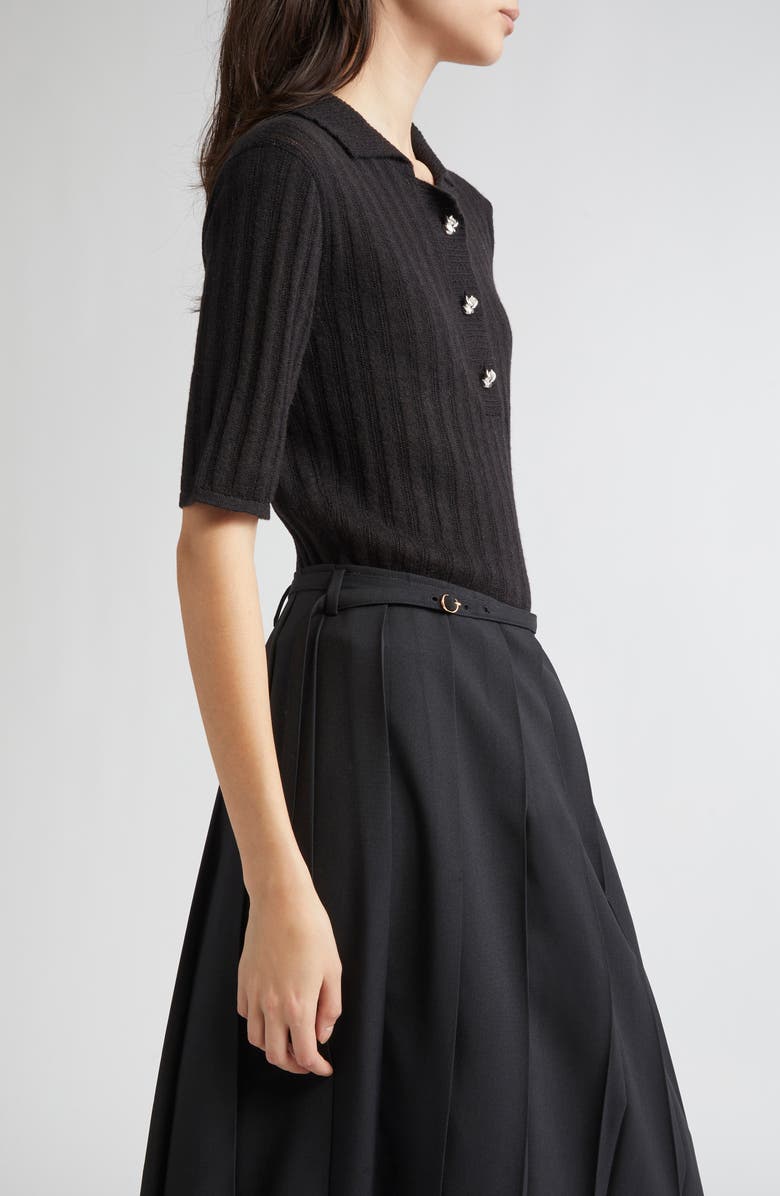 EENK Rose Button Polo Sweater, Alternate, color, Black