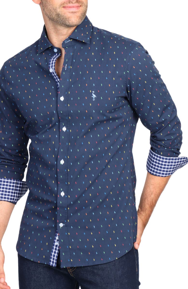 TailorByrd Byrd Print Long Sleeve Button-Down Shirt, Alternate, color, 