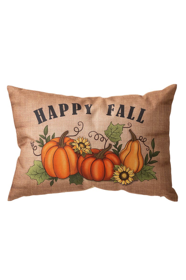 18"L Faux Burlap Fall Pumpkin Pillow, Main, color, Orange