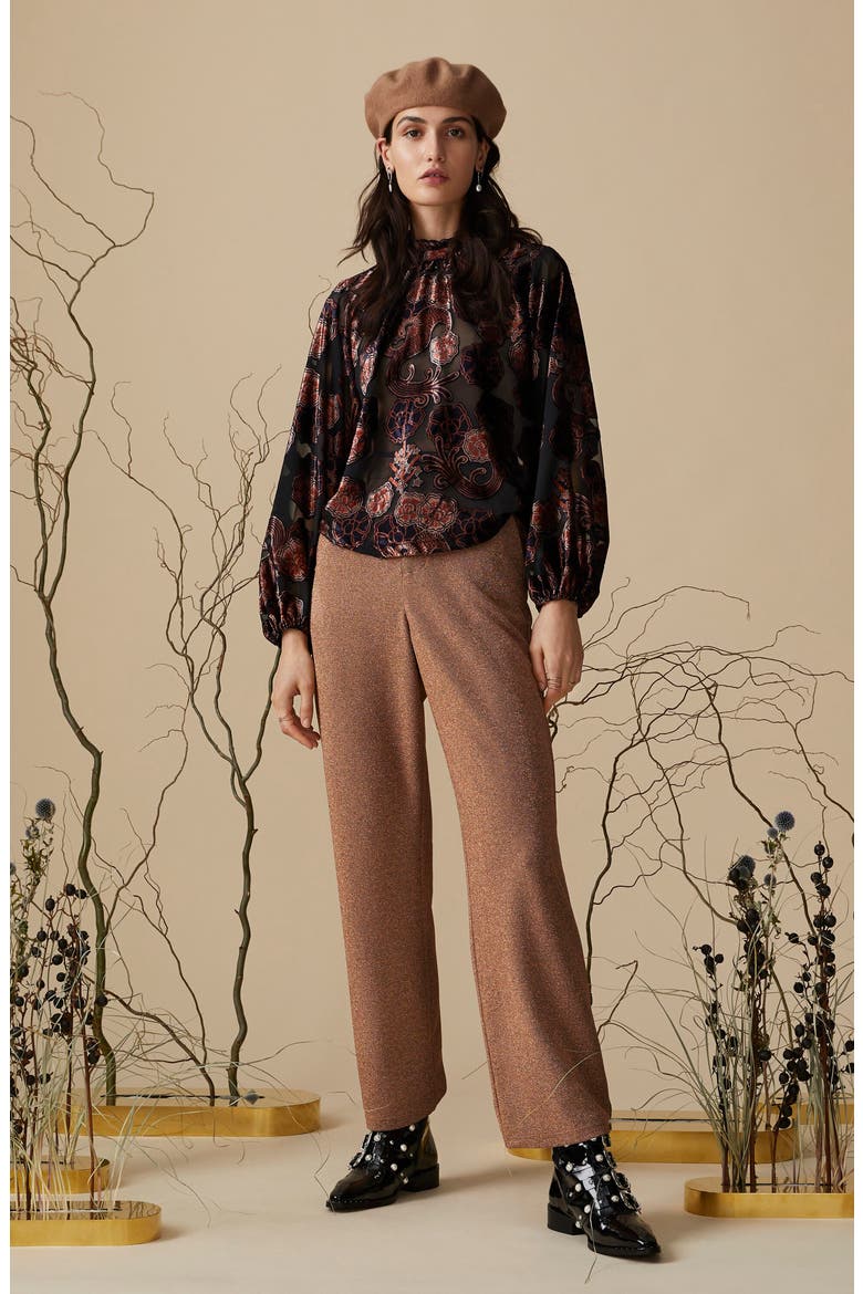 Floral Print Sheer Velvet Top, Alternate, color, COMBO A