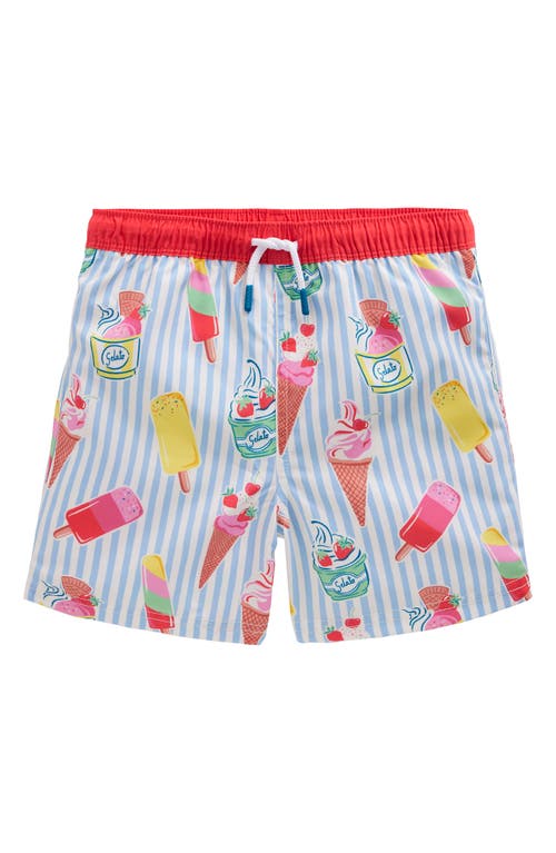 Shop Mini Boden Kids' Print Swim Trunks In Blue Ice Cream