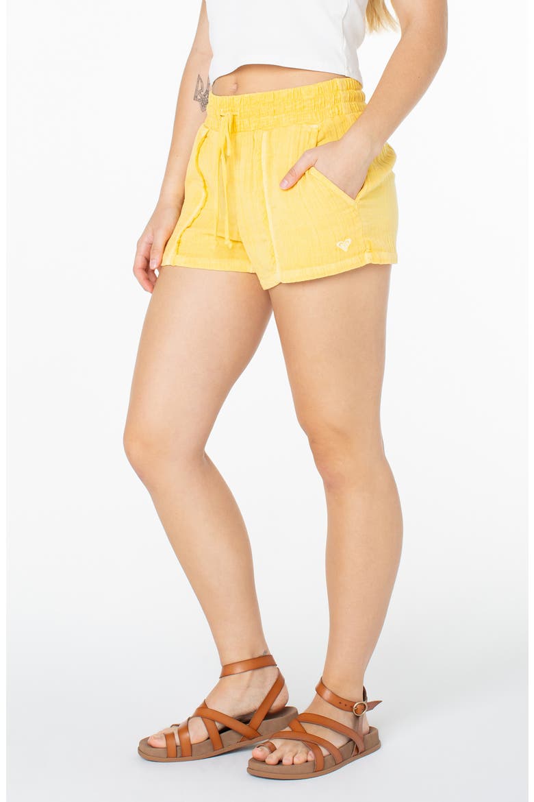 Malina Cotton Gauze Drawstring Shorts, Alternate, color, MIMOSA SOLID