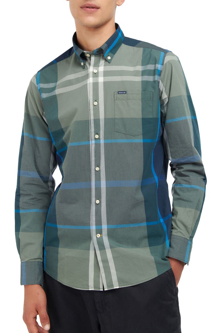 Harris Tailored Fit Plaid Cotton Button-Down Shirt, Main, color, KIELDER BLUE TARTAN