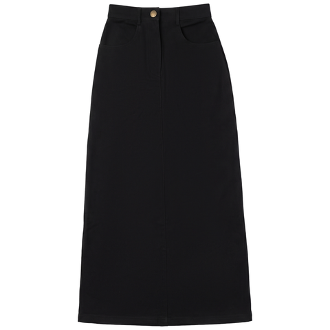Maxi Fly Front Straight Pocket Skirt