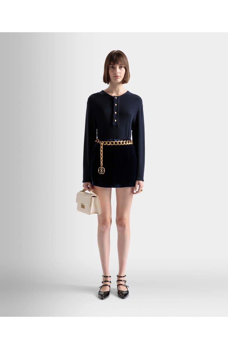 Bally Mini Skirt In Marine Velvet, Alternate, color, 