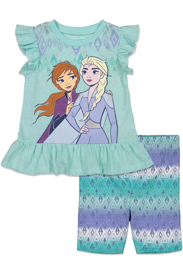 Frozen T-Shirt & Bike Shorts Set, Main, color, Blue