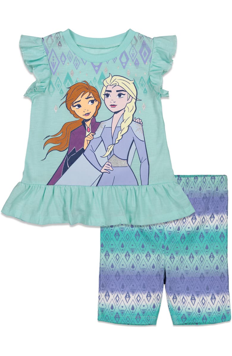 Disney Frozen T-Shirt & Bike Shorts Set, Main, color, Blue