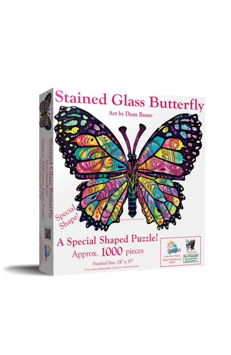 Sunsout Stained Glass Butterfly 1000 piece Jigsaw Puzzle for Adults Special Shape, Main, color,
