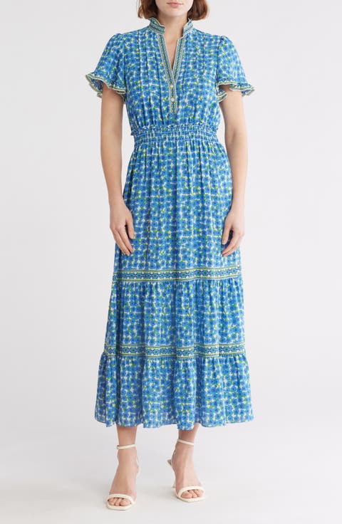 Smocked Flutter Sleeve Maxi Dress