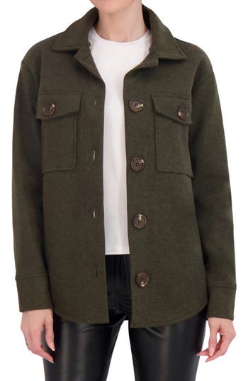 Ookie & Lala Faux Wool Shacket In Military