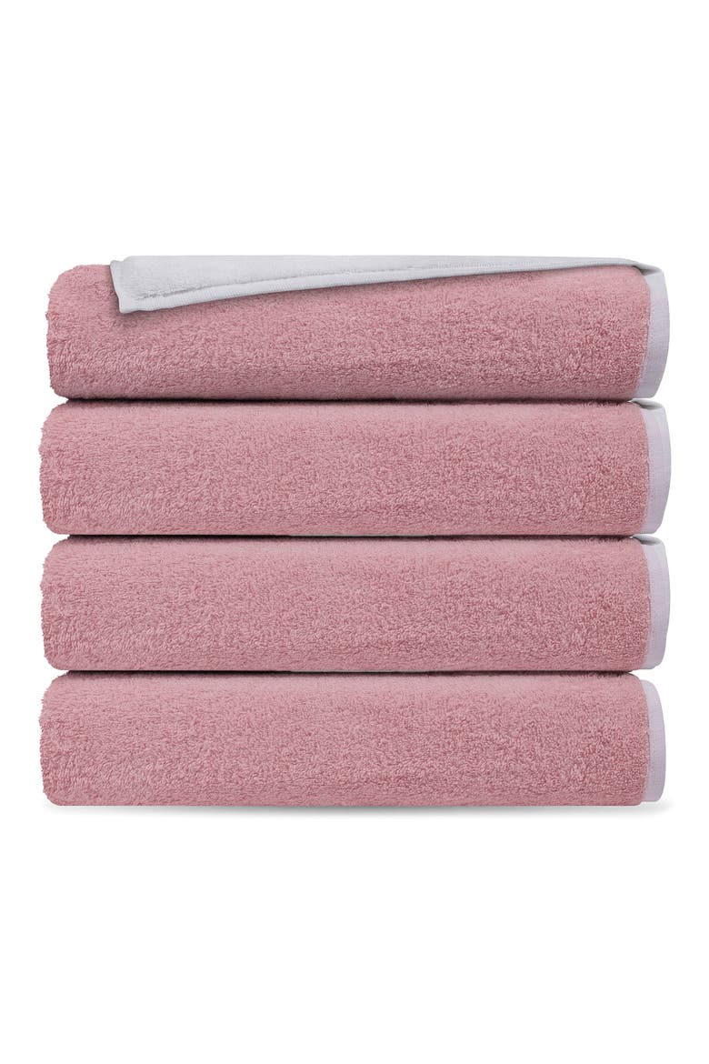 Double Face 4-Piece Turkish Cotton Bath Towels, Main, color, WHITE/ BLUSH