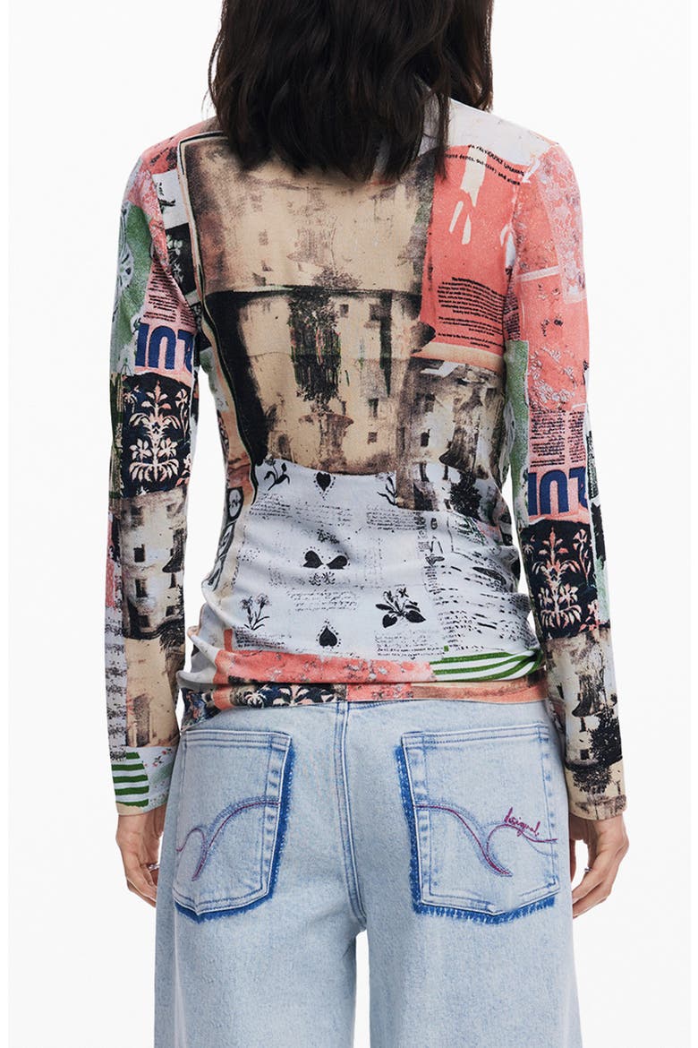 Print Mock Neck Top, Alternate, color, BEIGE