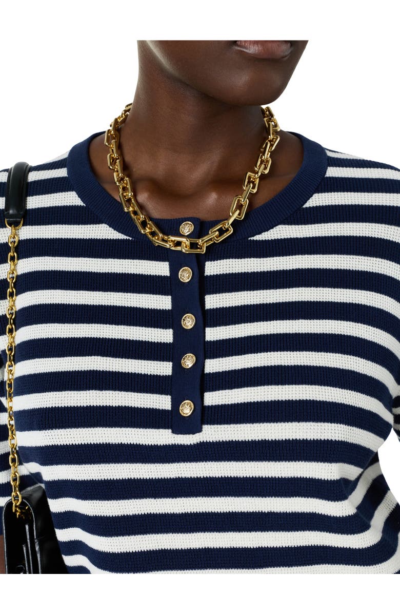 GERARD DAREL Laina Short Sleeve Button Neck Knit Top, Alternate, color, Navy Blue