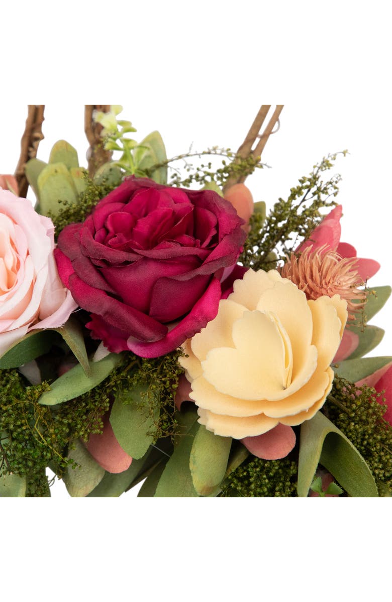 Northlight Wooden Floral Easter Bunny Ears Twig Wreath - 15", Alternate, color, Pink