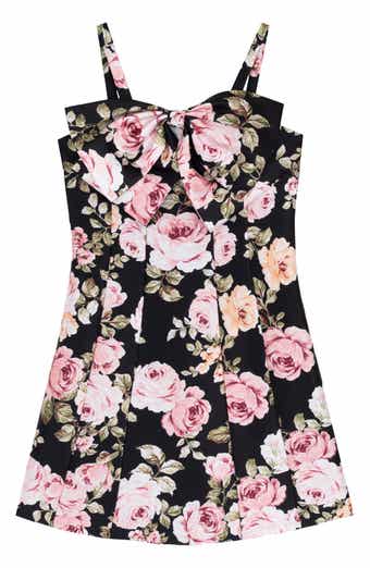 Rare Editions Kids' Floral Bow Paneled Mikado Fit & Flare Dress