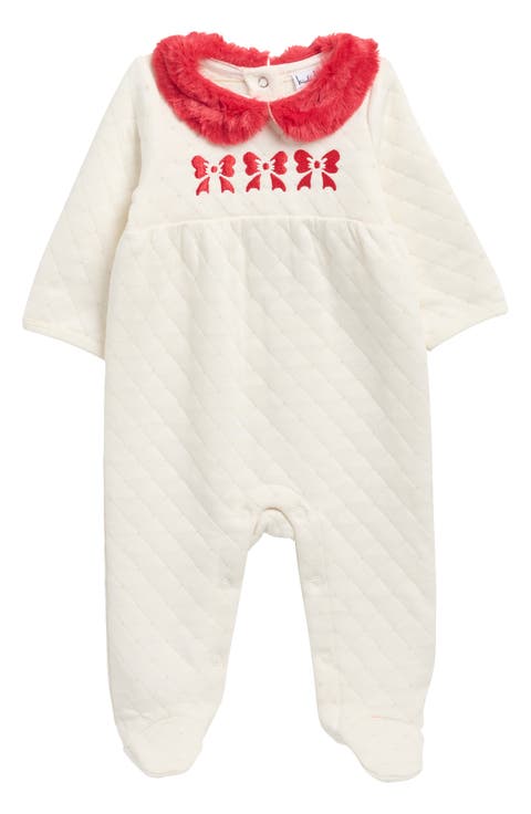 Holiday Faux Fur Collar Quilted Footie (Baby)