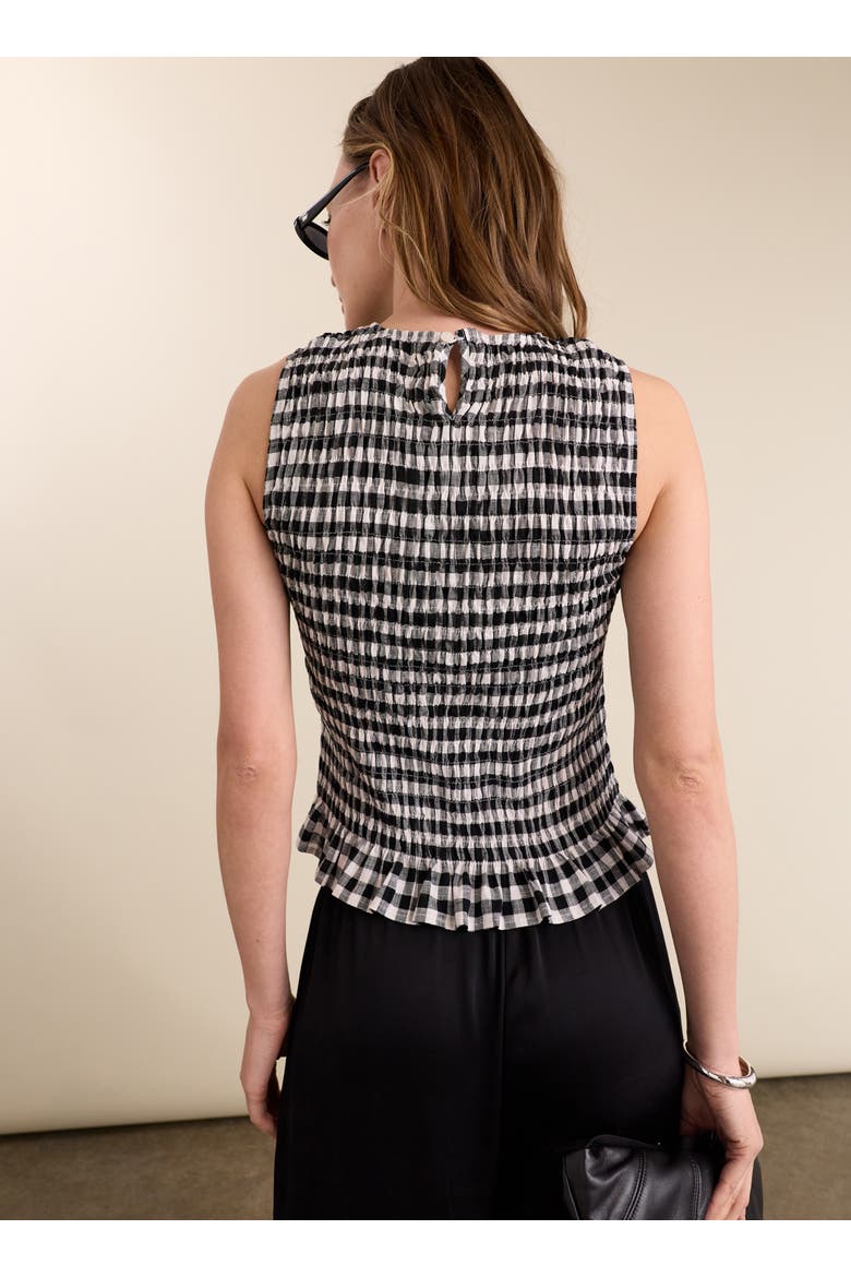 Maggie Linen Gingham sleeveless Top, Alternate, color, Black & White