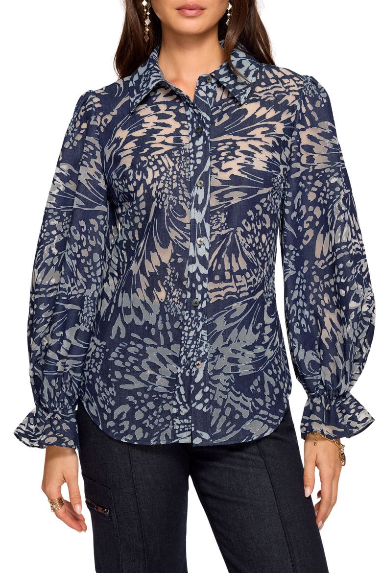 Joy Burnout Button-Up Shirt, Main, color, NAVY BURNOUT