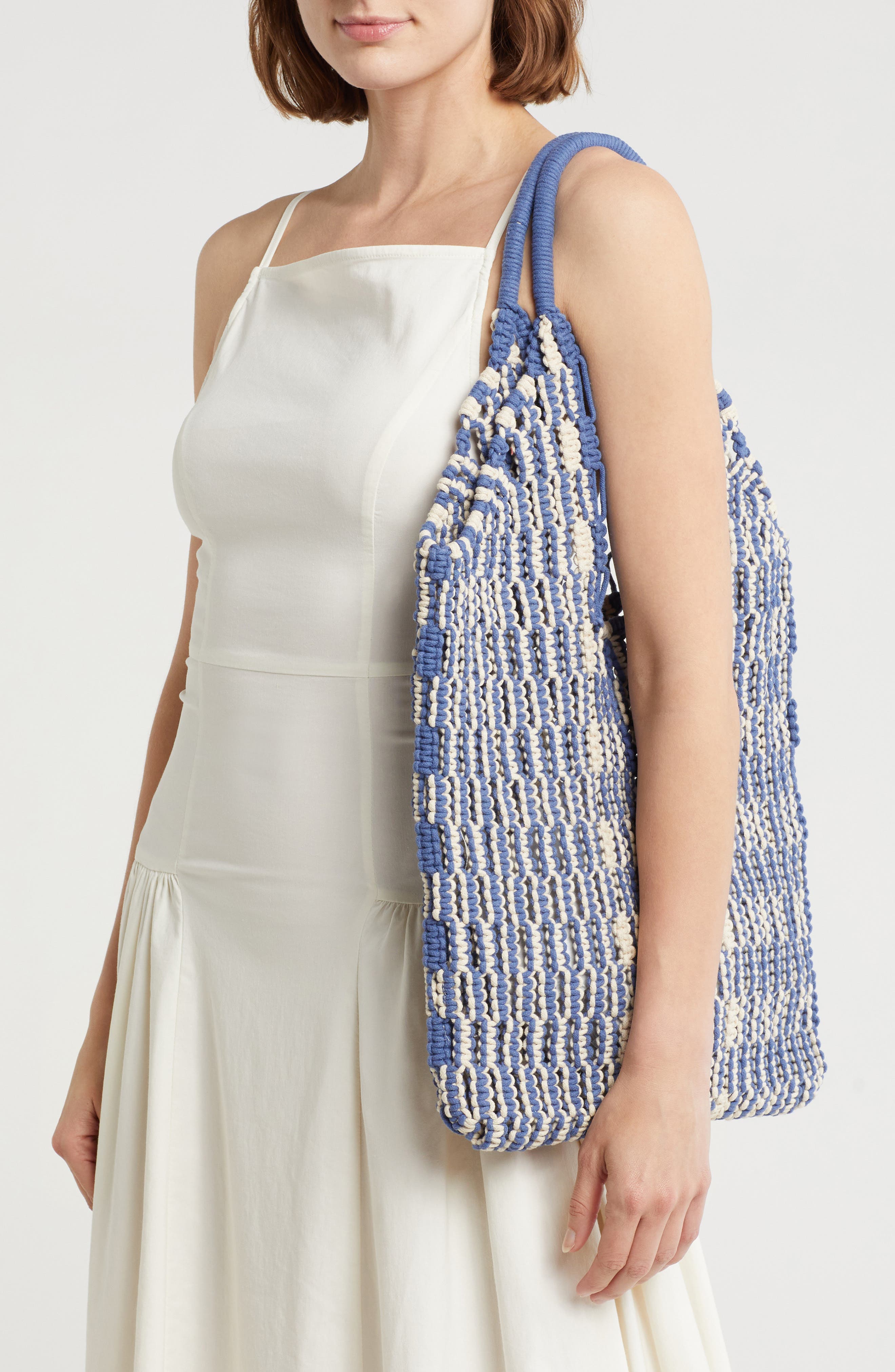 Collection XIIX Macrame Stripe Tote Bag, Alternate, color, Blue Multi