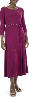 Nina Leonard Waist Belt Midi Dress