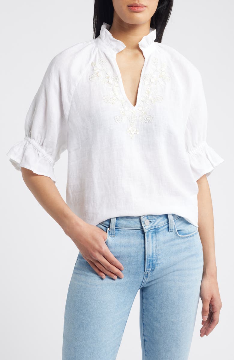 Tommy Bahama Coastalina Embellished Linen Popover Top, Main, color, 