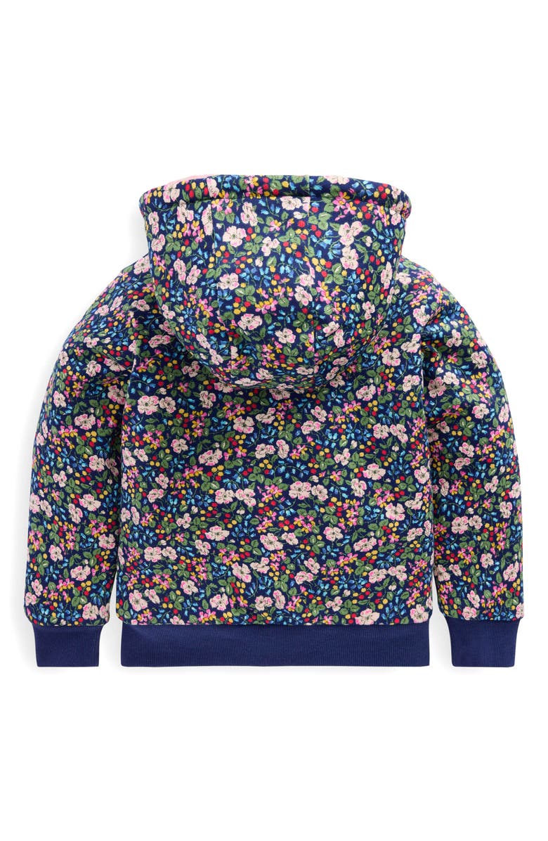 Mini Boden Kids' Reversible Hoodie, Alternate, color, Starboard Blue Berry Floral