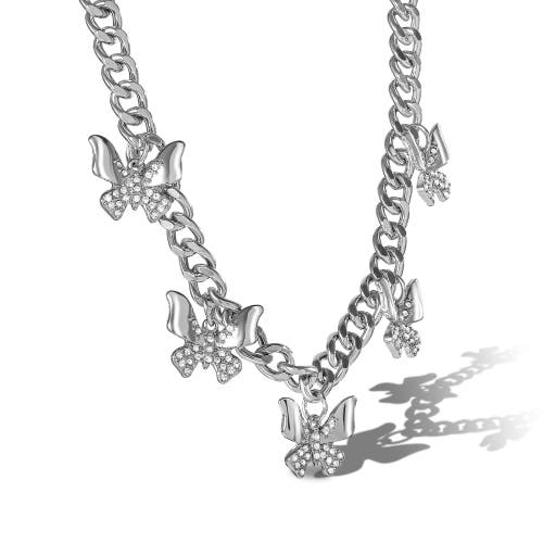 Jessica Simpson Silver-tone Butterfly Charm Curb Chain Necklace In Silver