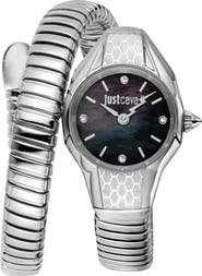 Just Cavalli Vivace Snake Wraparound Bracelet Watch, 22.5mm x 33mm