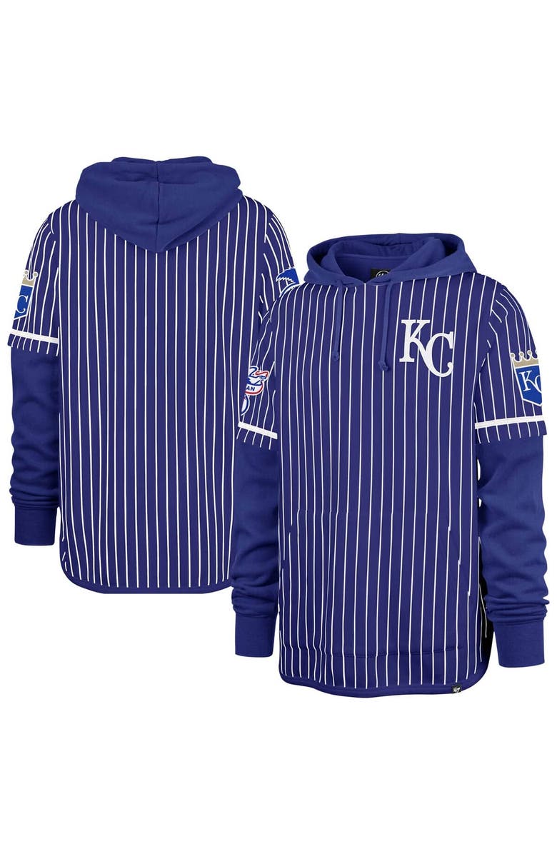 '47 Men's '47  Royal Kansas City Royals Pinstripe Double Header Pullover Hoodie, Alternate, color, Royal