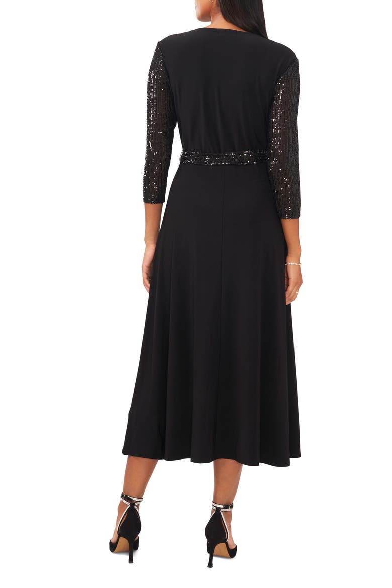Lisa Sequin Sleeve Midi Dress, Alternate, color, BLACK