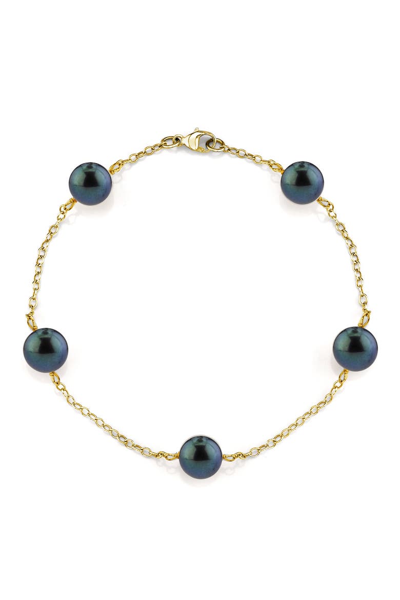 7.0-7.5mm Japanese Akoya Black Pearl Tincup Bracelet, Main, color, Yellow Gold Chain